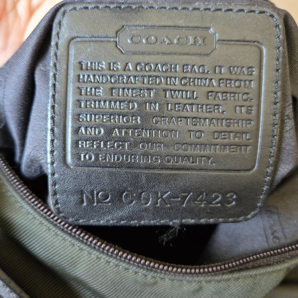 Coach Olive Twill Fabric Hobo Bag With Leather Trim & Handle Metal Logo Hang Tag - Picture 2 of 9